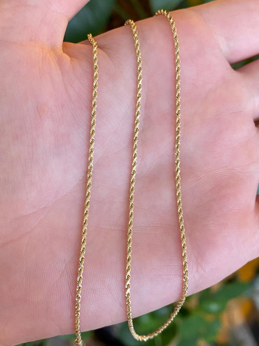 Vintage Solid 14k Yellow Gold Slim Rope Chain Necklace - 18 inches