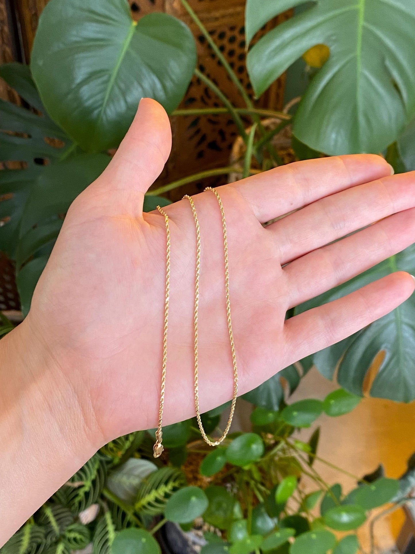 Vintage Solid 14k Yellow Gold Slim Rope Chain Necklace - 18 inches