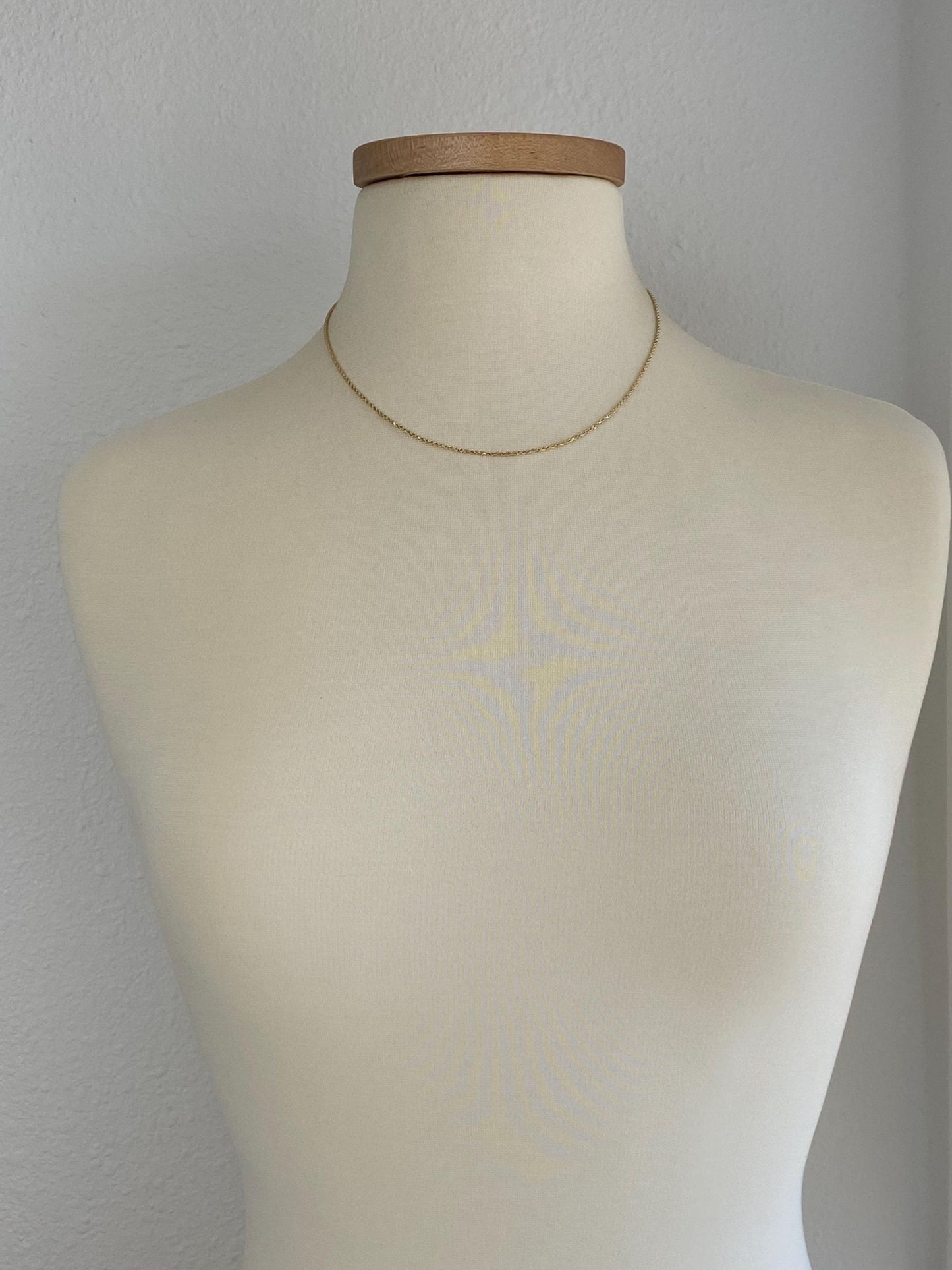 Vintage Solid 14k Yellow Gold Slim Rope Chain Necklace - 18 inches
