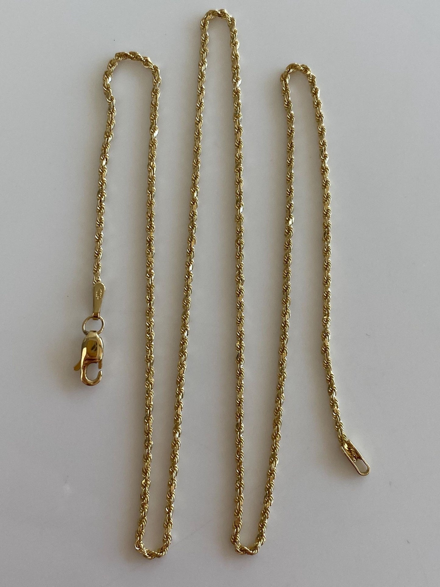 Vintage Solid 14k Yellow Gold Slim Rope Chain Necklace - 18 inches