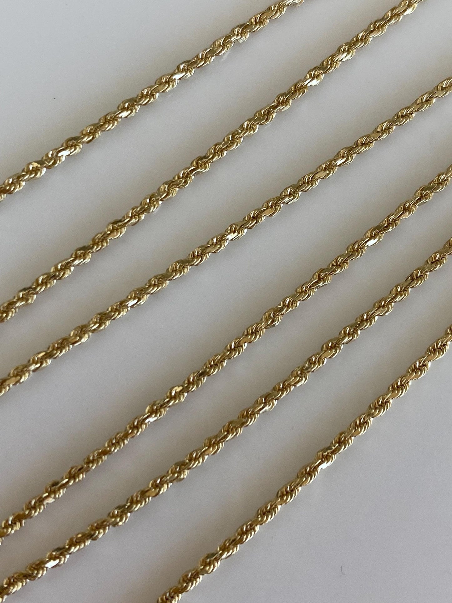 Vintage Solid 14k Yellow Gold Slim Rope Chain Necklace - 18 inches
