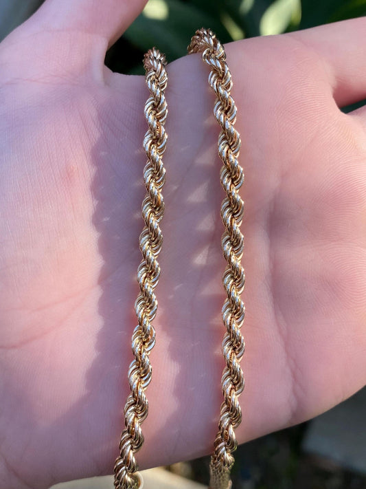 Vintage 14k Yellow Gold Chunky Rope Chain Necklace - 15.5 inches
