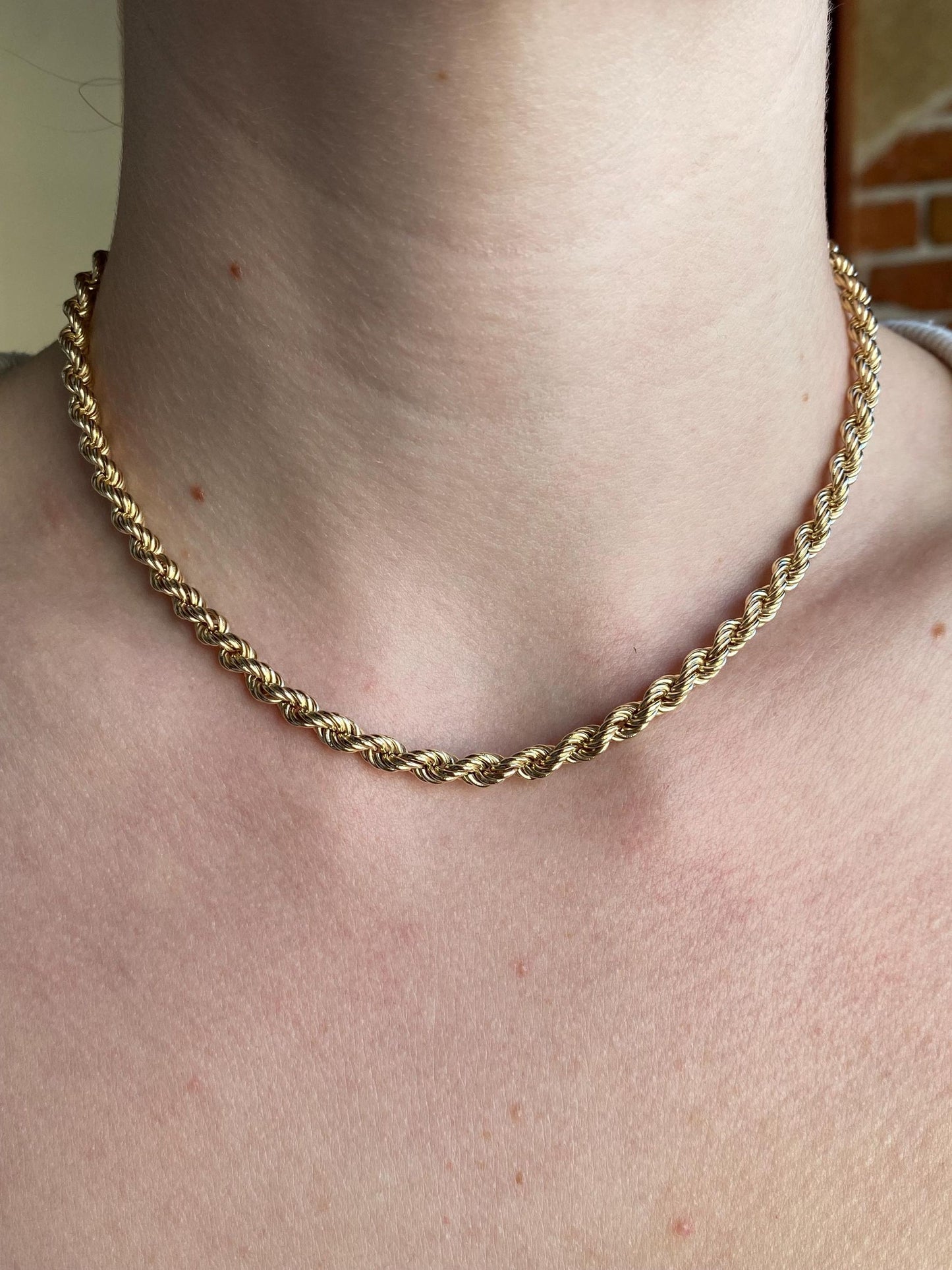 Vintage 14k Yellow Gold Chunky Rope Chain Necklace - 15.5 inches