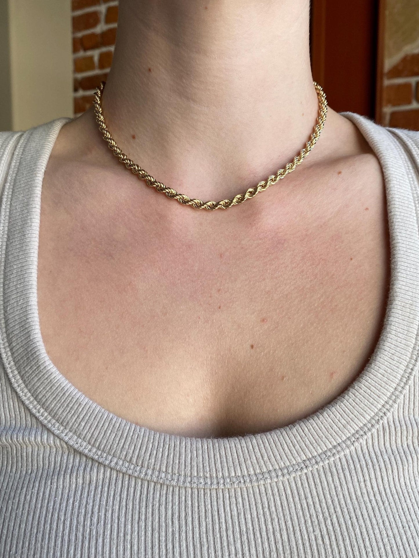 Vintage 14k Yellow Gold Chunky Rope Chain Necklace - 15.5 inches