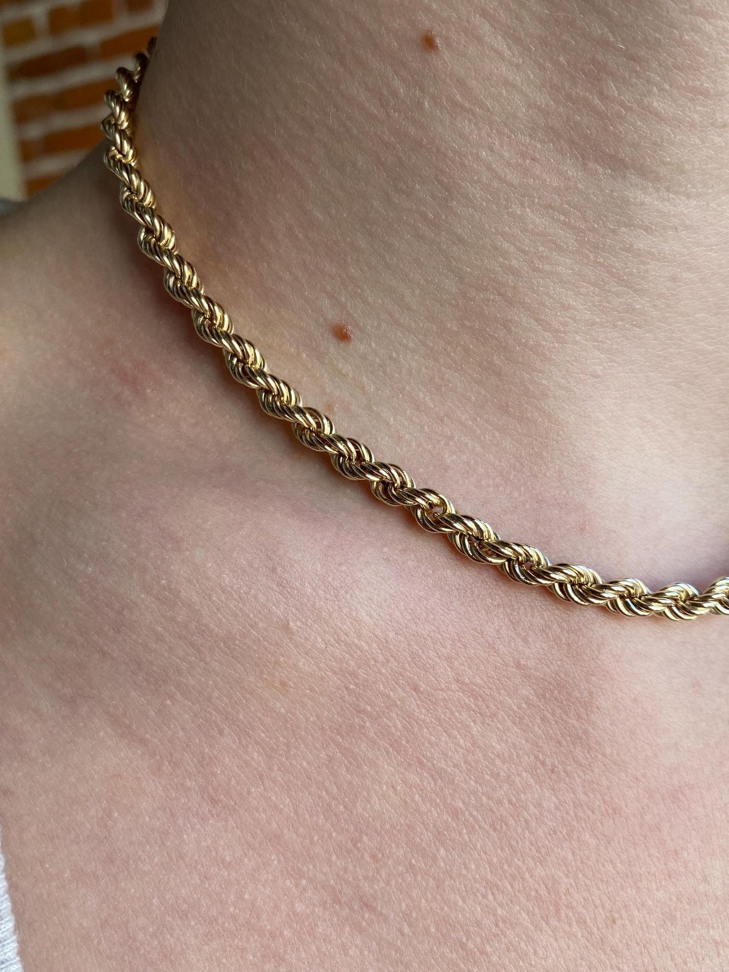 Vintage 14k Yellow Gold Chunky Rope Chain Necklace - 15.5 inches