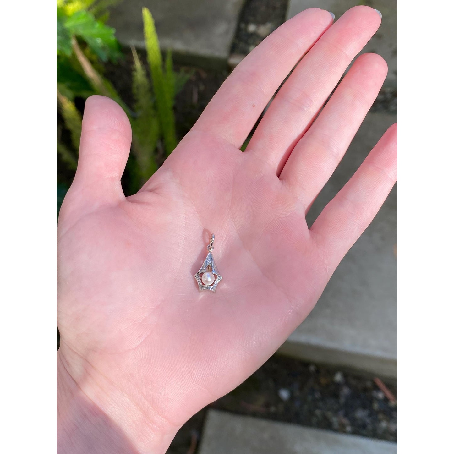 Vintage Solid 14k White & Yellow Gold Pearl Art Deco Charm