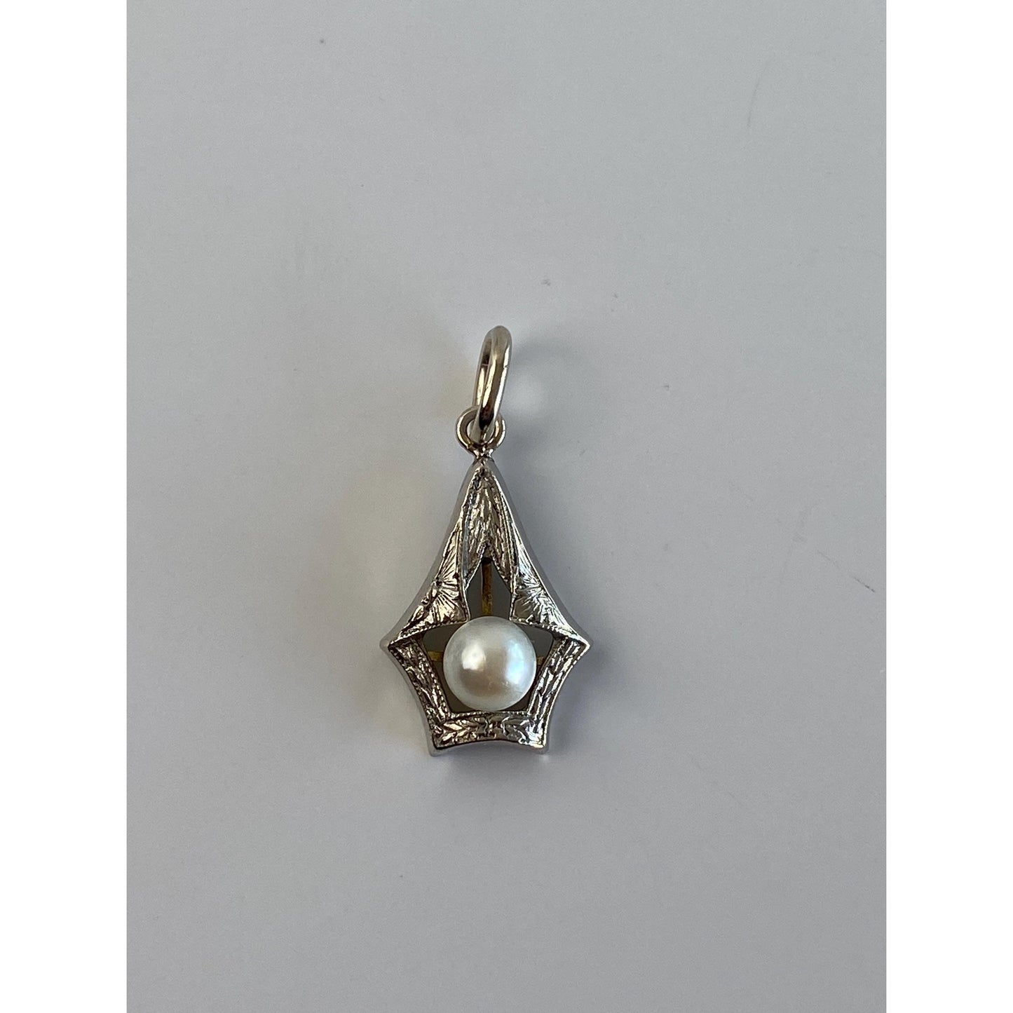 Vintage Solid 14k White & Yellow Gold Pearl Art Deco Charm