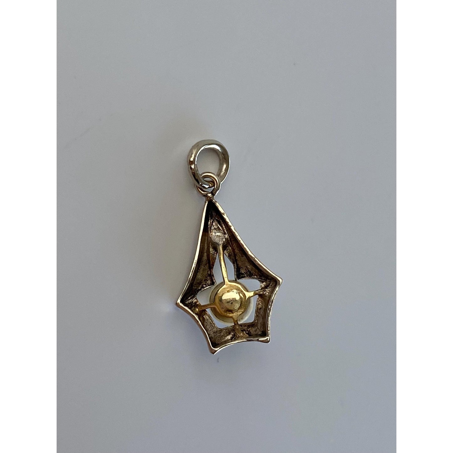 Vintage Solid 14k White & Yellow Gold Pearl Art Deco Charm