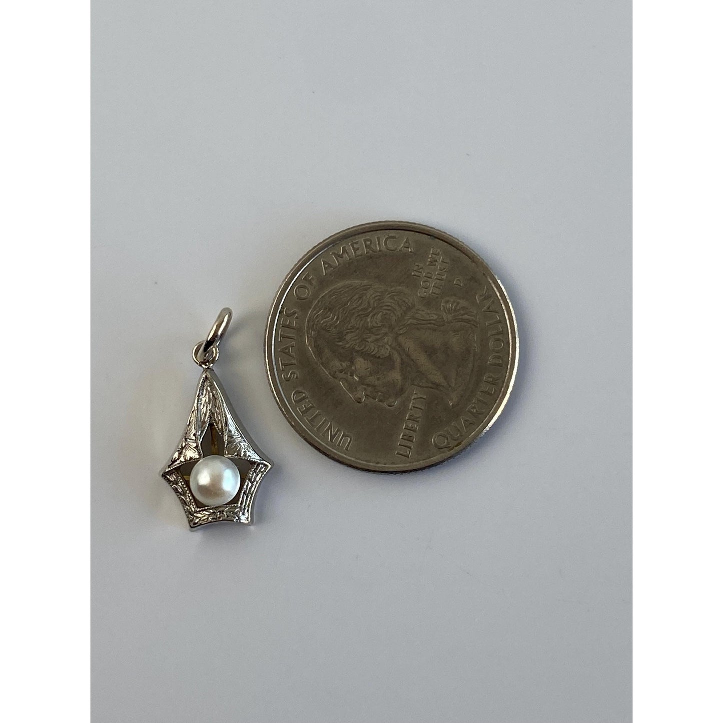 Vintage Solid 14k White & Yellow Gold Pearl Art Deco Charm