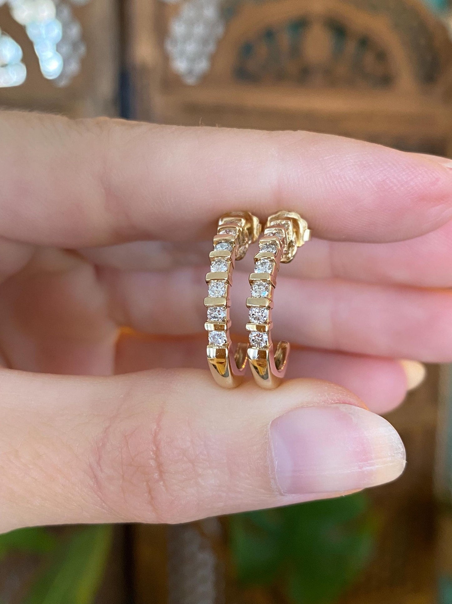 Vintage Solid 14k Yellow Gold Diamond Drop Earrings