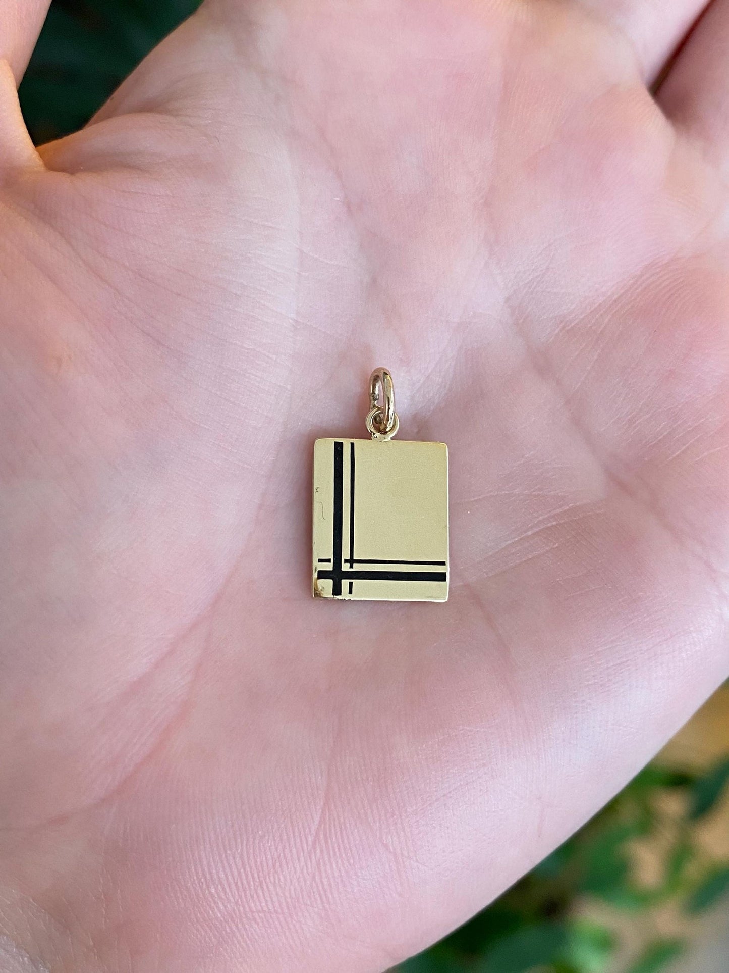 Vintage Solid 14k Yellow Gold Enamel Square Cufflink Conversion Charm
