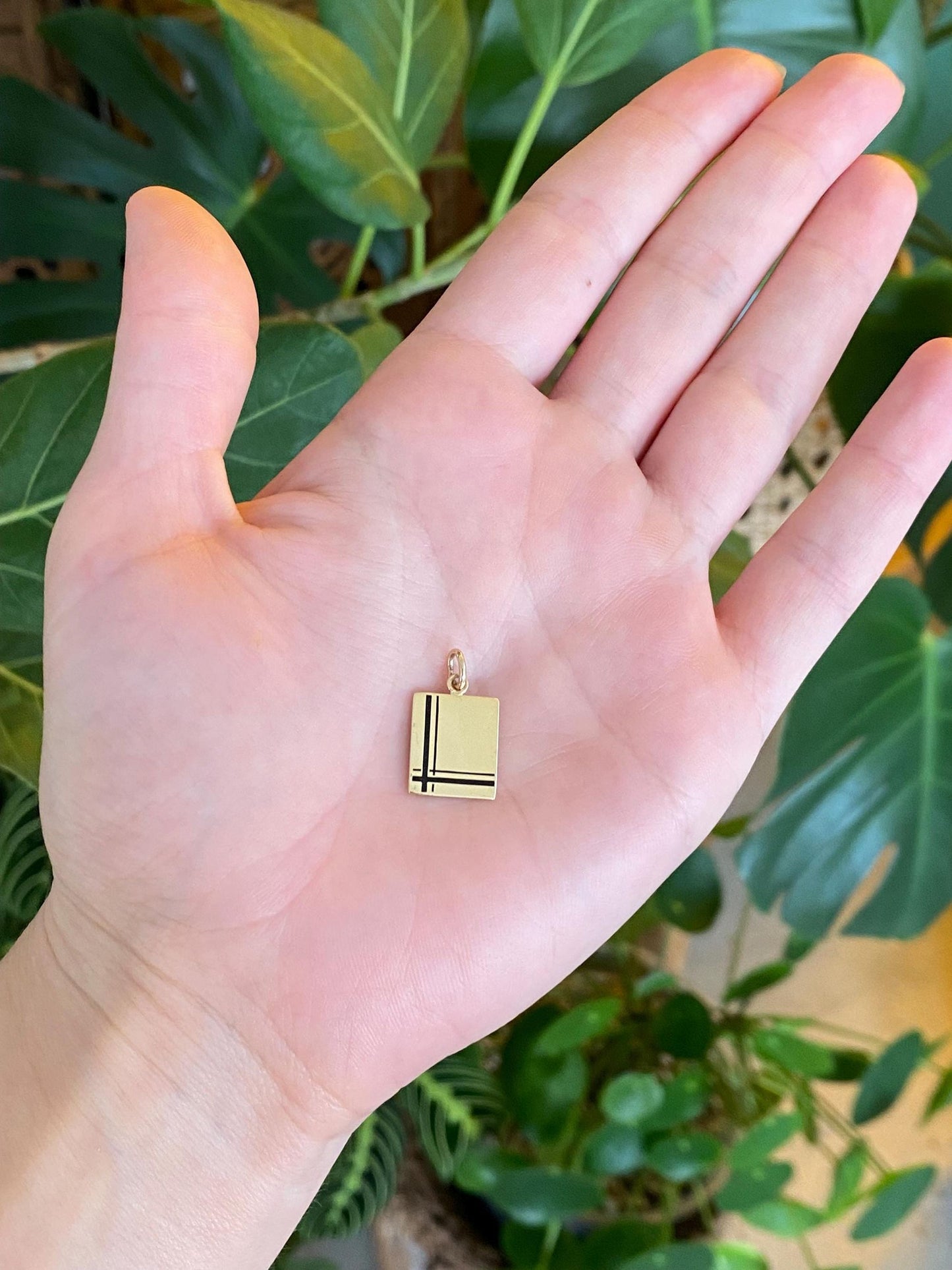 Vintage Solid 14k Yellow Gold Enamel Square Cufflink Conversion Charm