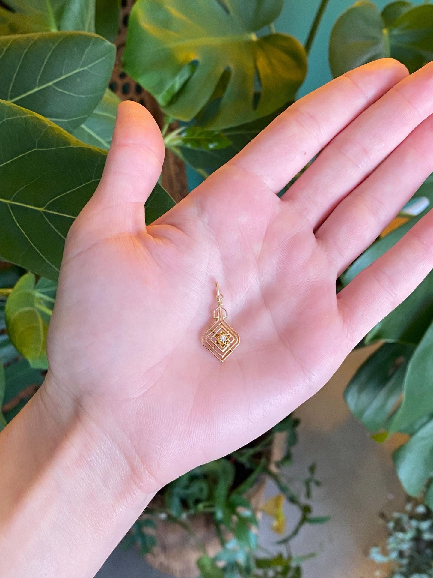 Vintage Solid 10k Yellow Gold Diamond Stick Pin Conversion Charm