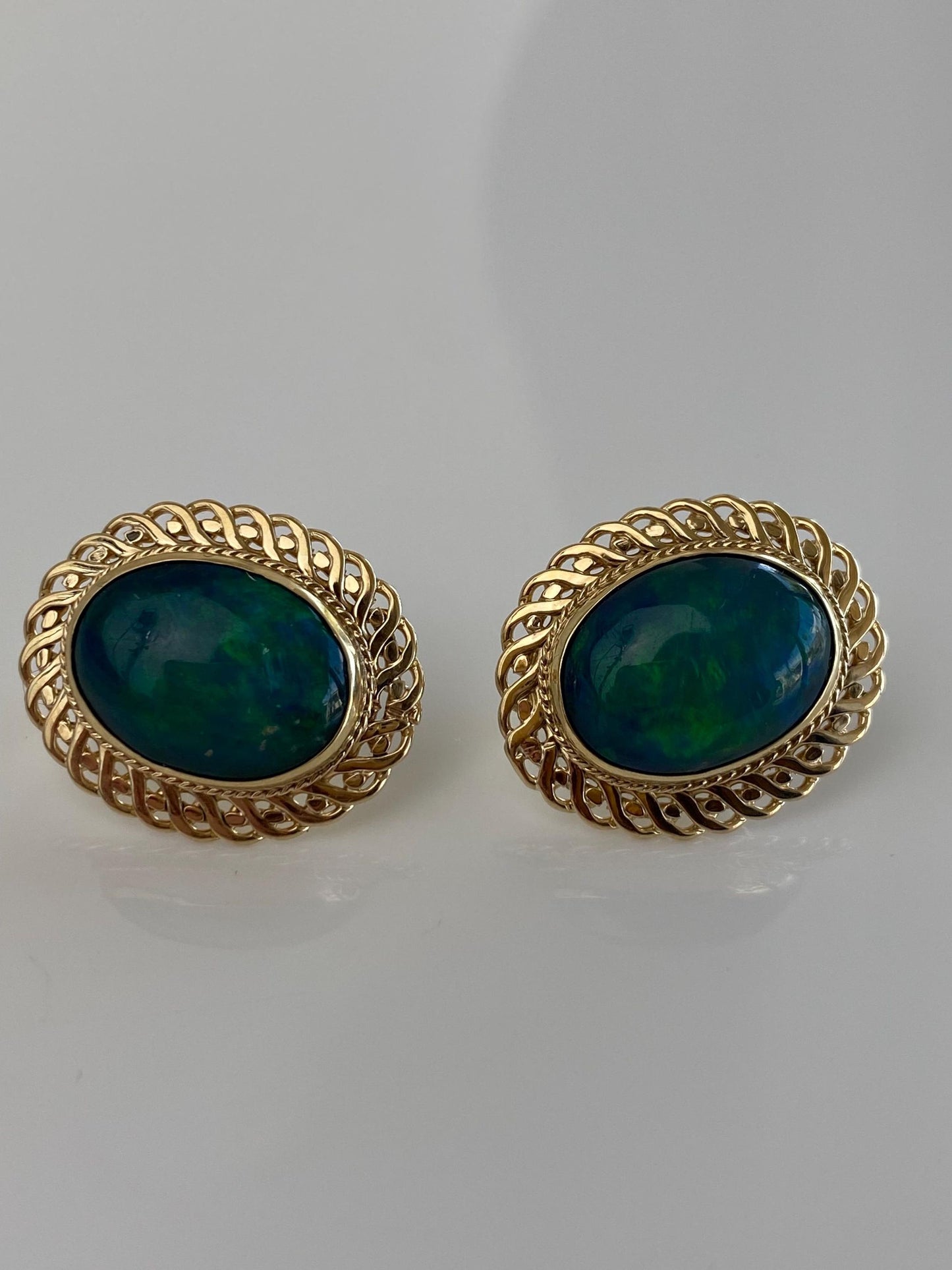 Vintage Solid 10k Yellow Gold Opal Stud Earrings