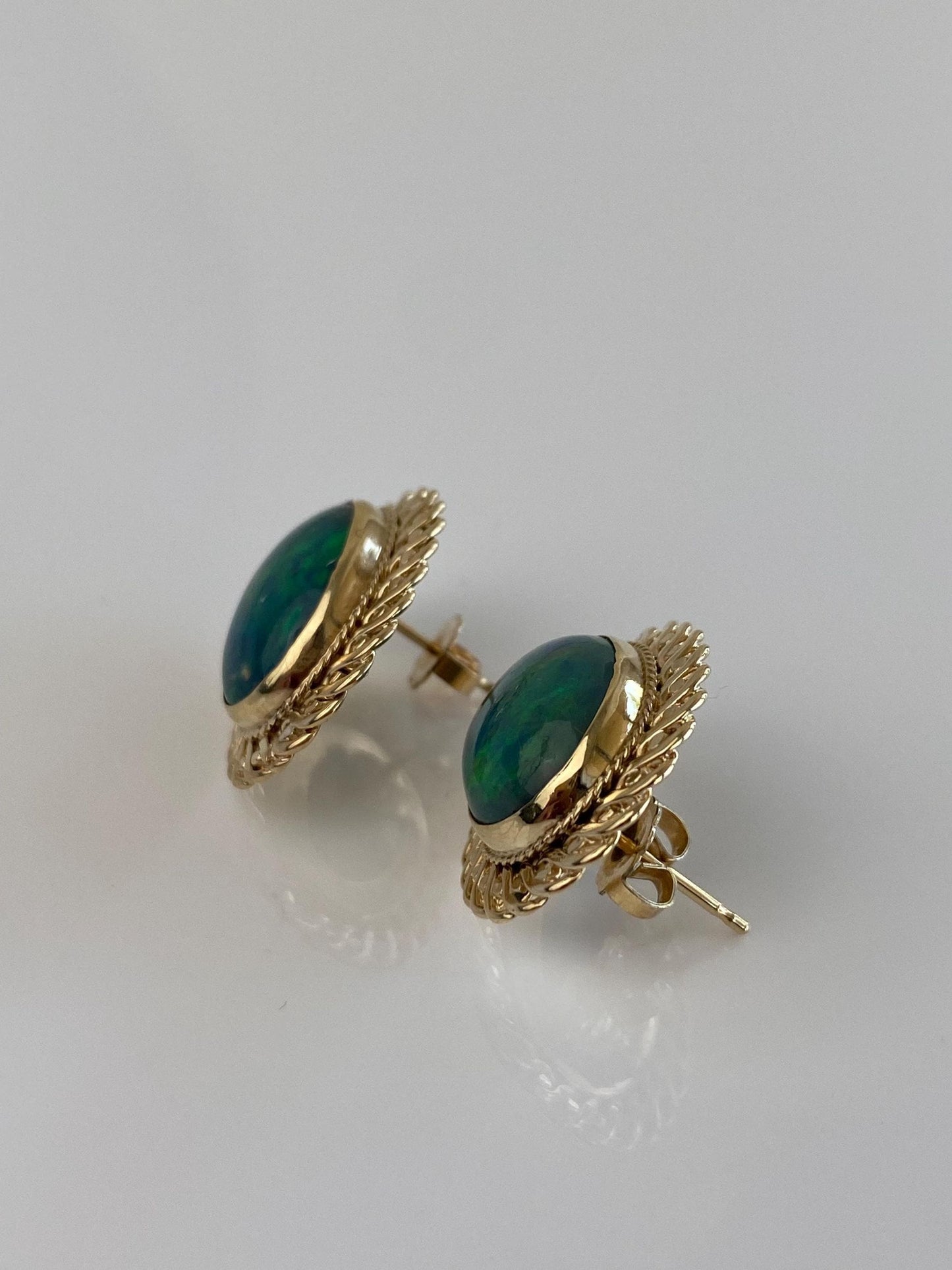 Vintage Solid 10k Yellow Gold Opal Stud Earrings