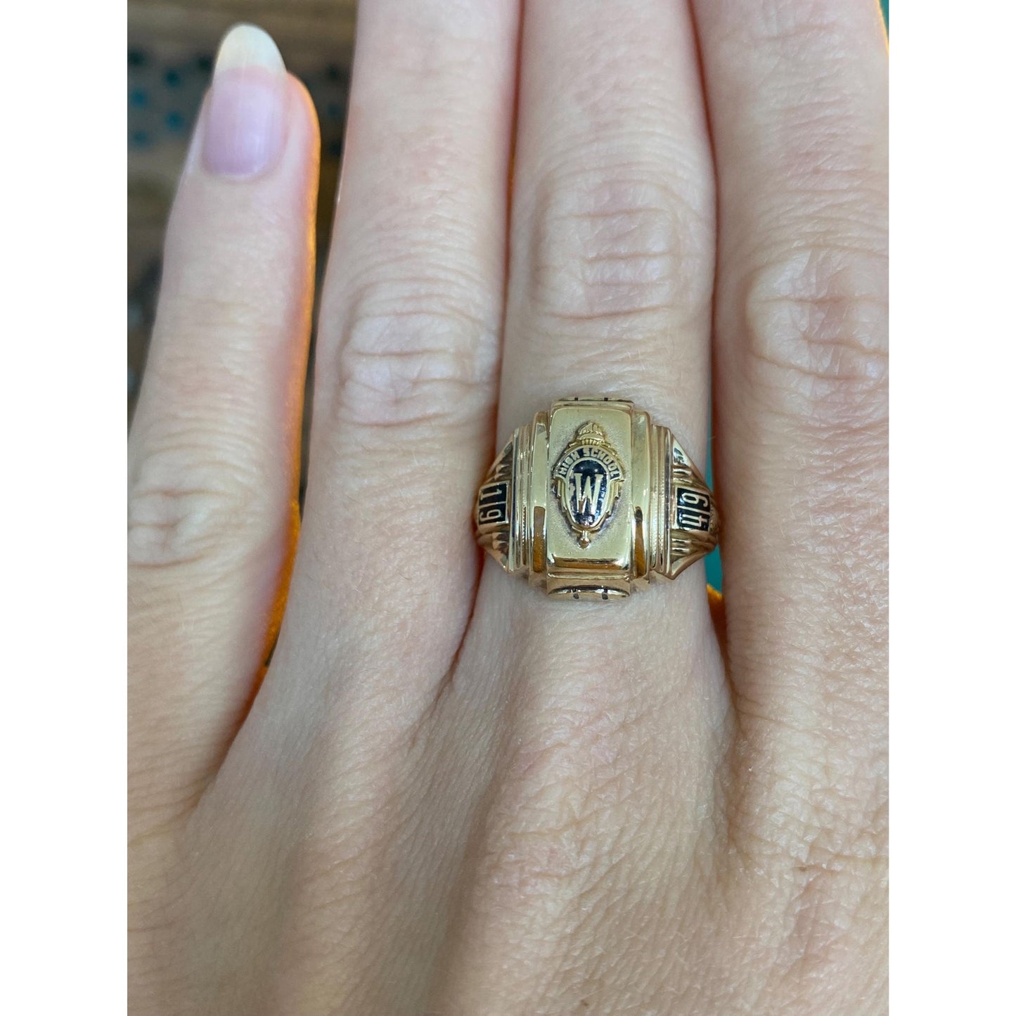 Vintage Solid 10k Yellow Gold Enamel 1949 Class Ring - Size 6.5