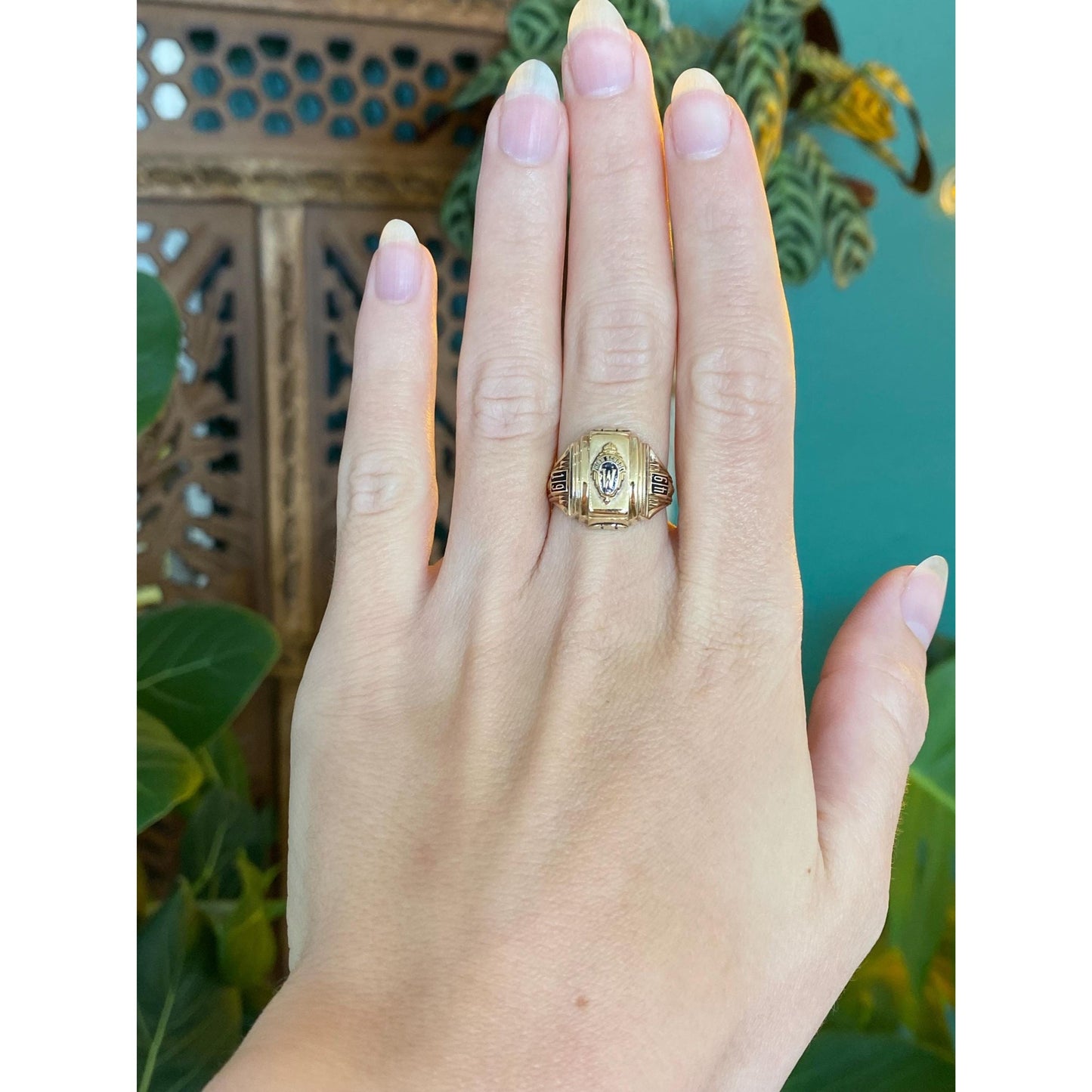 Vintage Solid 10k Yellow Gold Enamel 1949 Class Ring - Size 6.5