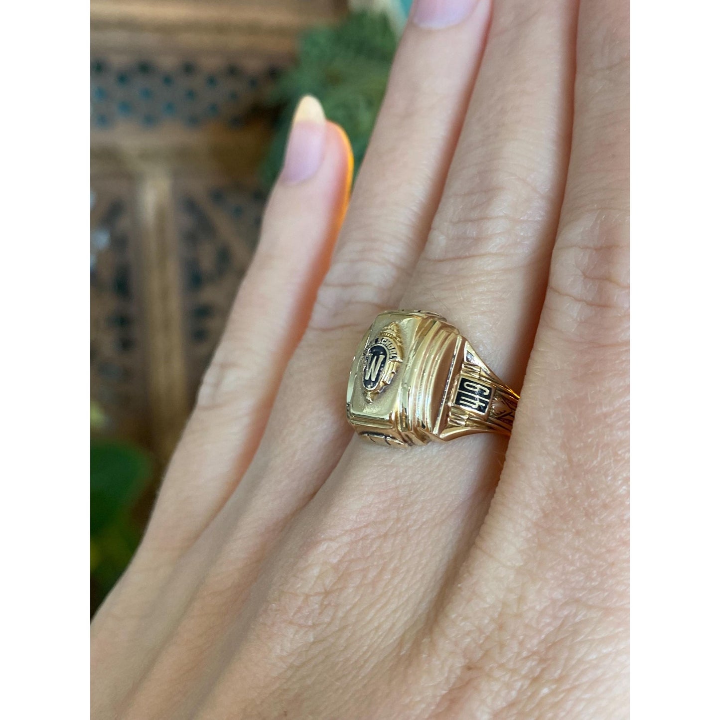 Vintage Solid 10k Yellow Gold Enamel 1949 Class Ring - Size 6.5