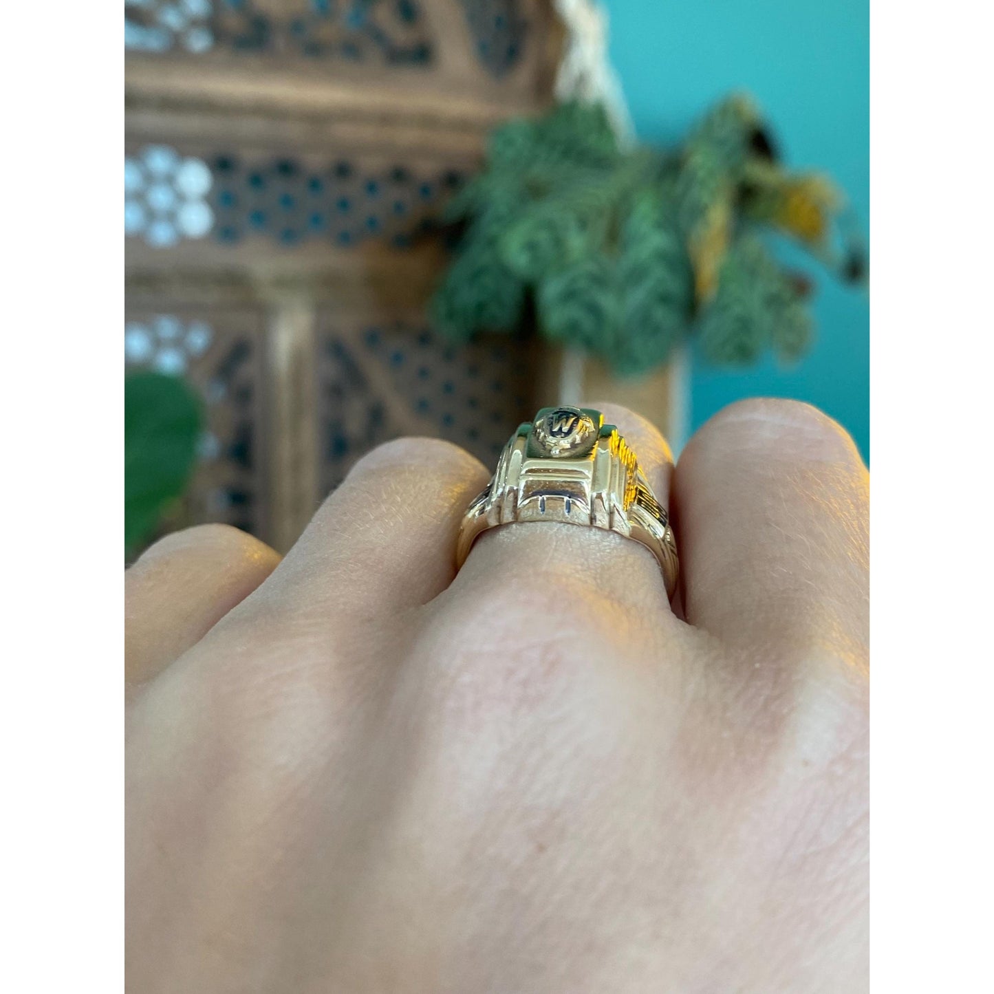 Vintage Solid 10k Yellow Gold Enamel 1949 Class Ring - Size 6.5