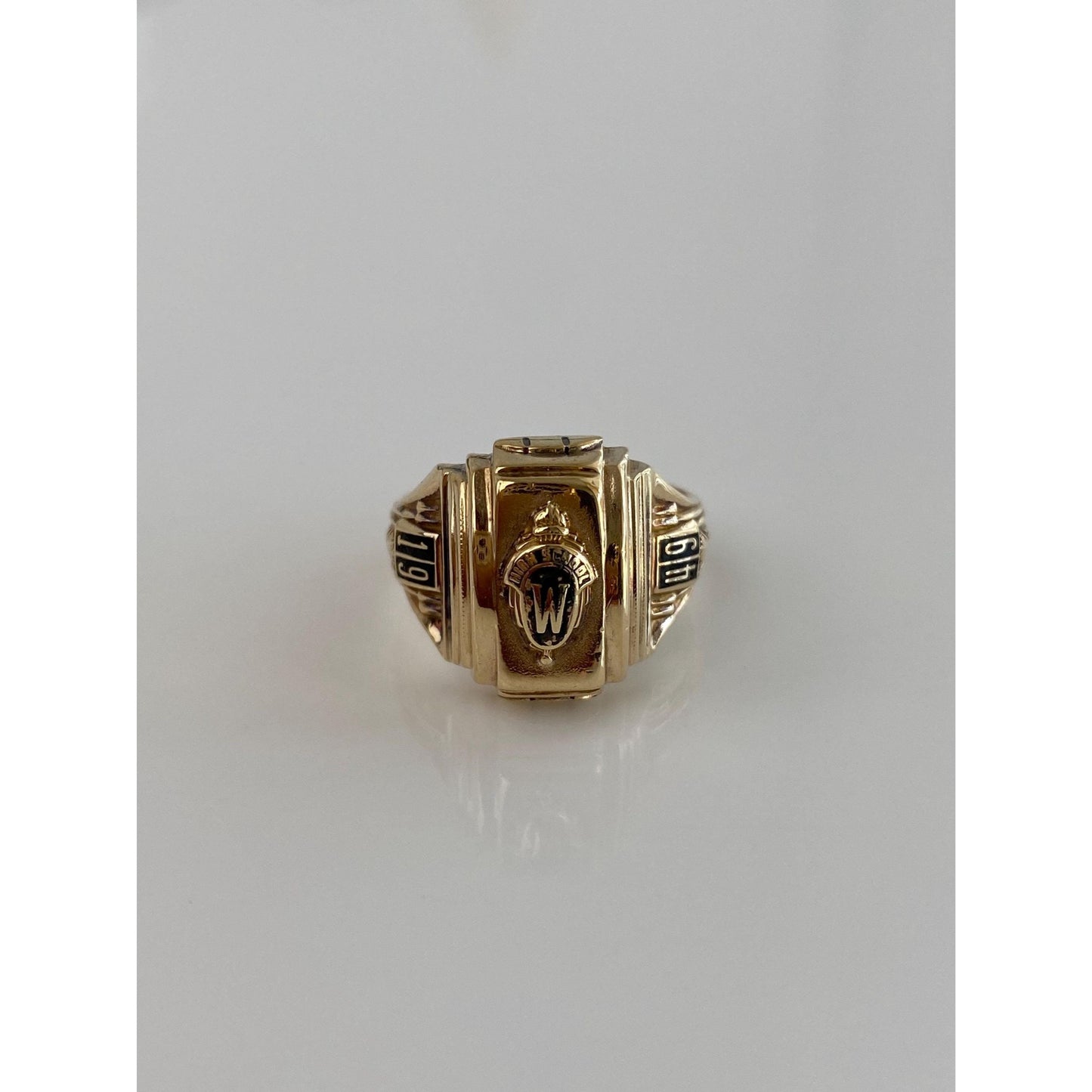 Vintage Solid 10k Yellow Gold Enamel 1949 Class Ring - Size 6.5