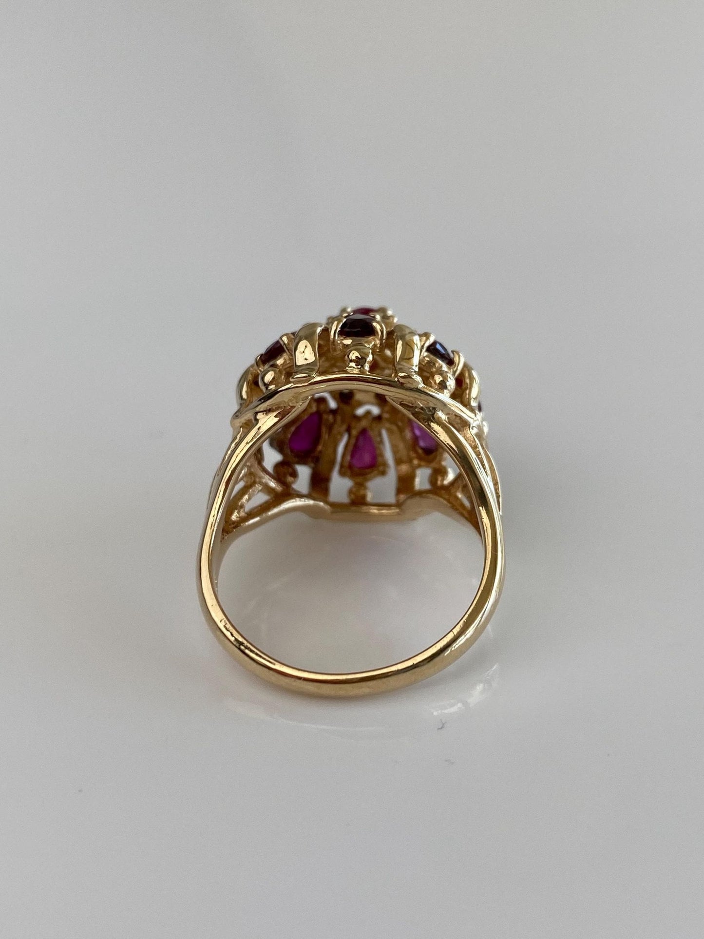 Vintage Solid 14k Yellow Gold Ruby Diamond Halo Ring - Size 6.5