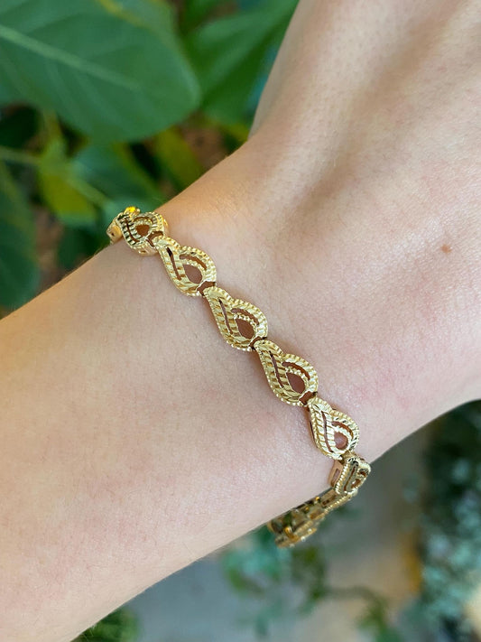 Vintage Solid 14k Yellow Gold Diamond Cut Link Bracelet - 7.5 inches