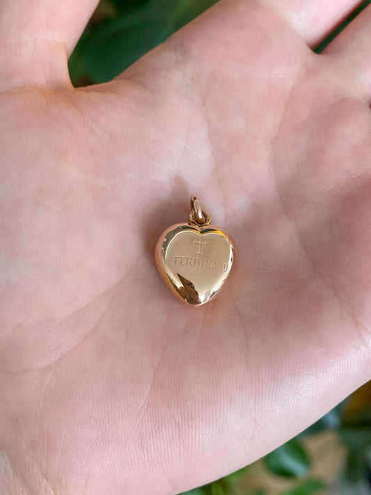 Vintage Solid 14k Rosey Gold Ferdinand Heart Locket Charm