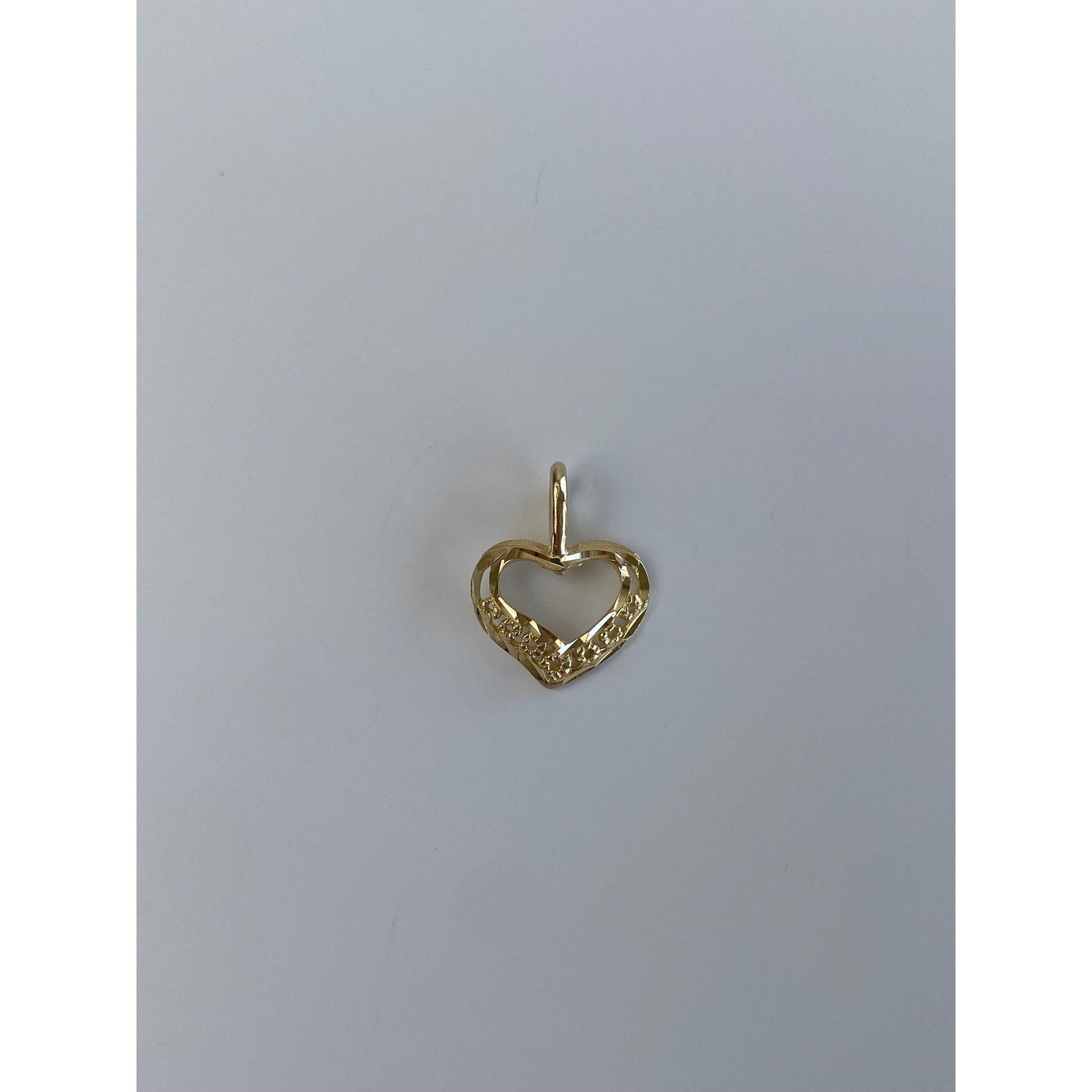 Solid 14k Yellow Gold Diamond Cut Open Heart Charm