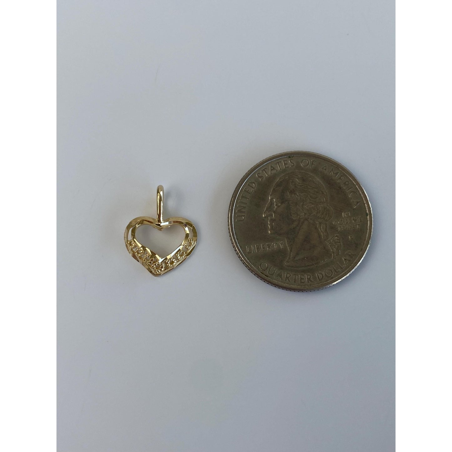 Solid 14k Yellow Gold Diamond Cut Open Heart Charm
