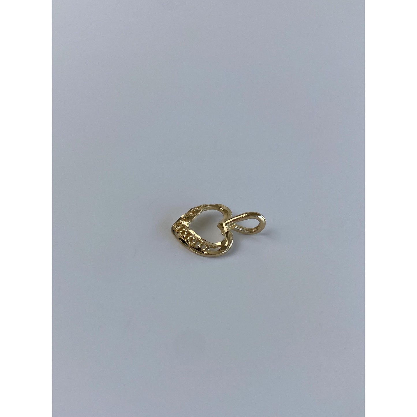 Solid 14k Yellow Gold Diamond Cut Open Heart Charm