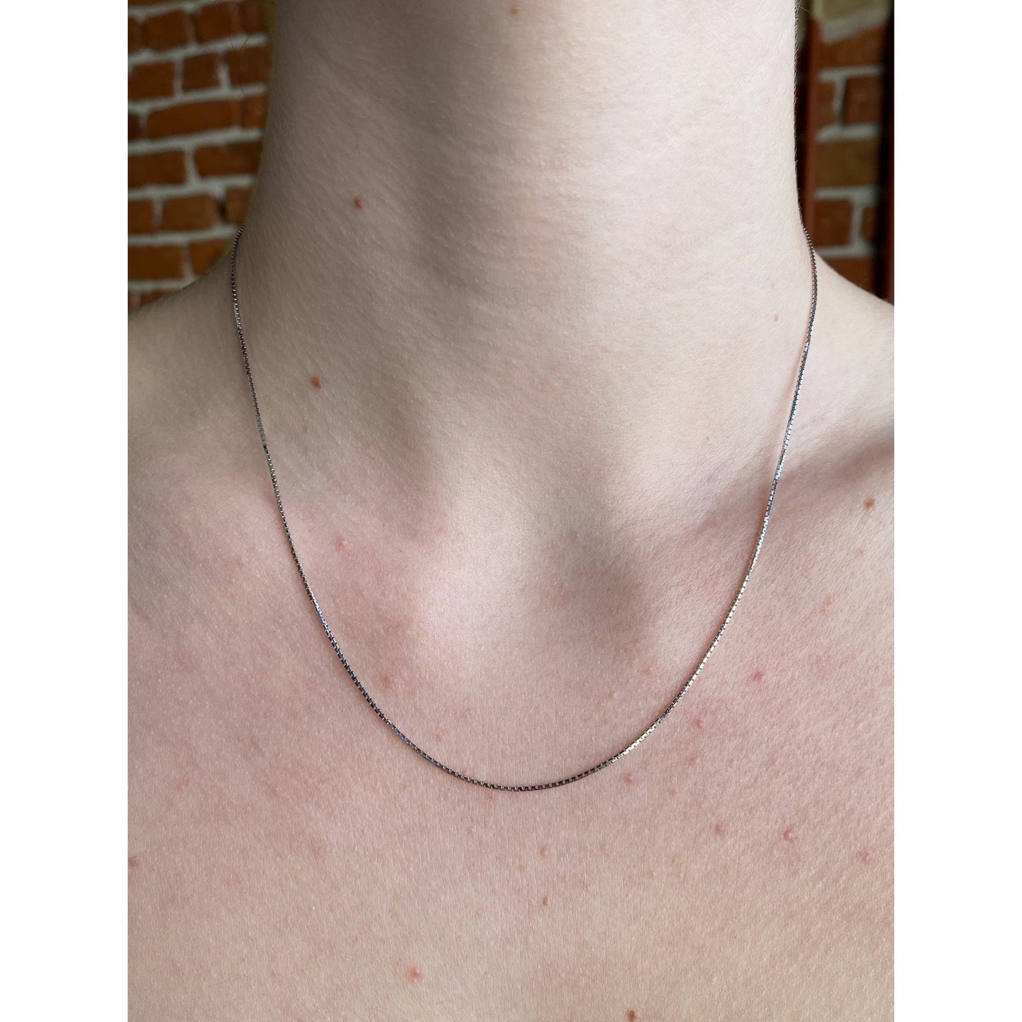 Vintage Solid 18k White Gold Box Chain Necklace - 17.75 inches