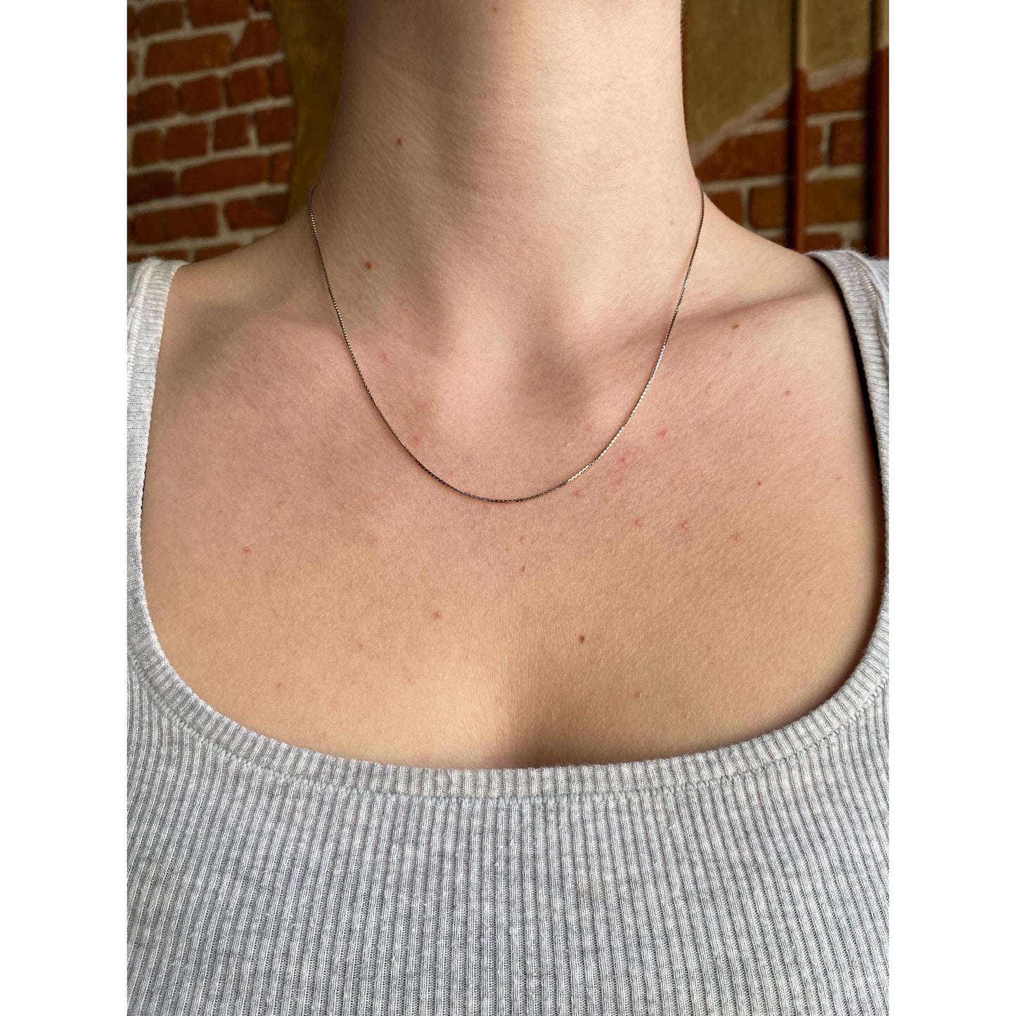 Vintage Solid 18k White Gold Box Chain Necklace - 17.75 inches