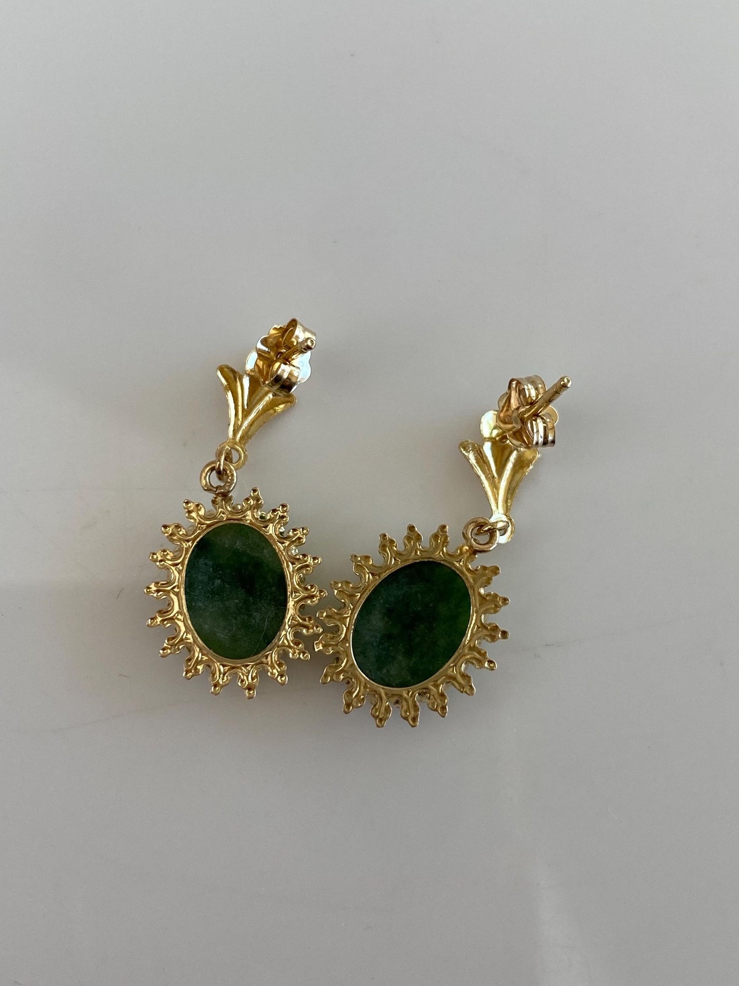 Vintage Solid 14k Yellow Gold Nephrite Dangle Stud Earrings