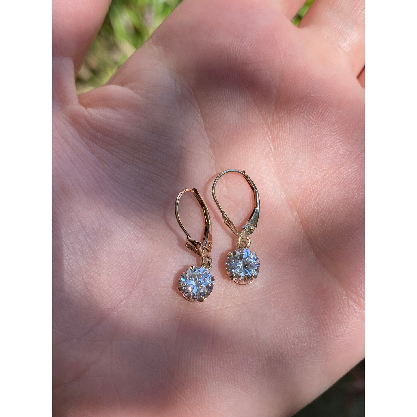 Solid 10k Yellow Gold Clear Cubic Zirconia Dangle Earrings