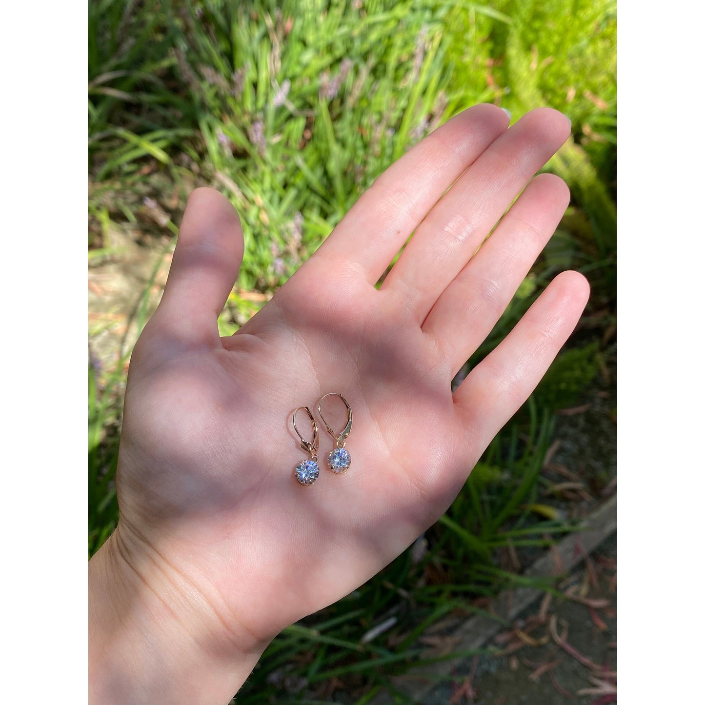 Solid 10k Yellow Gold Clear Cubic Zirconia Dangle Earrings