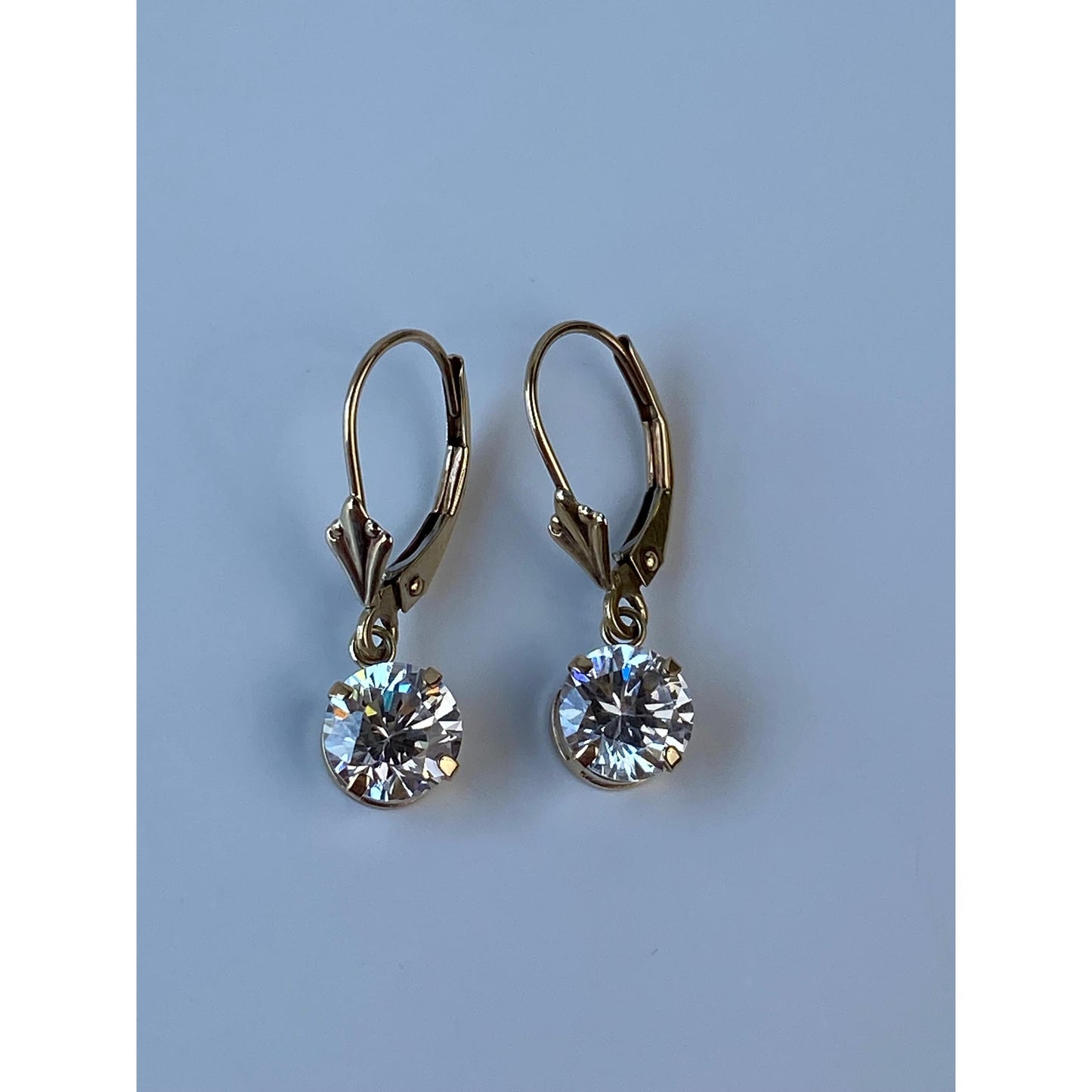 Solid 10k Yellow Gold Clear Cubic Zirconia Dangle Earrings