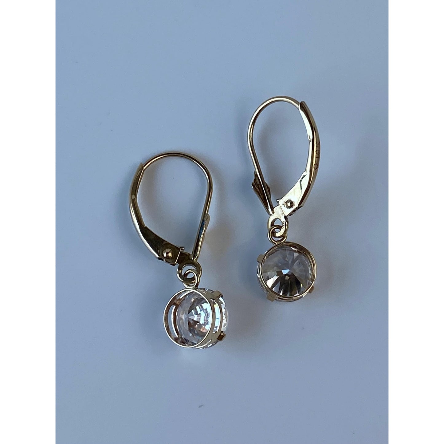 Solid 10k Yellow Gold Clear Cubic Zirconia Dangle Earrings