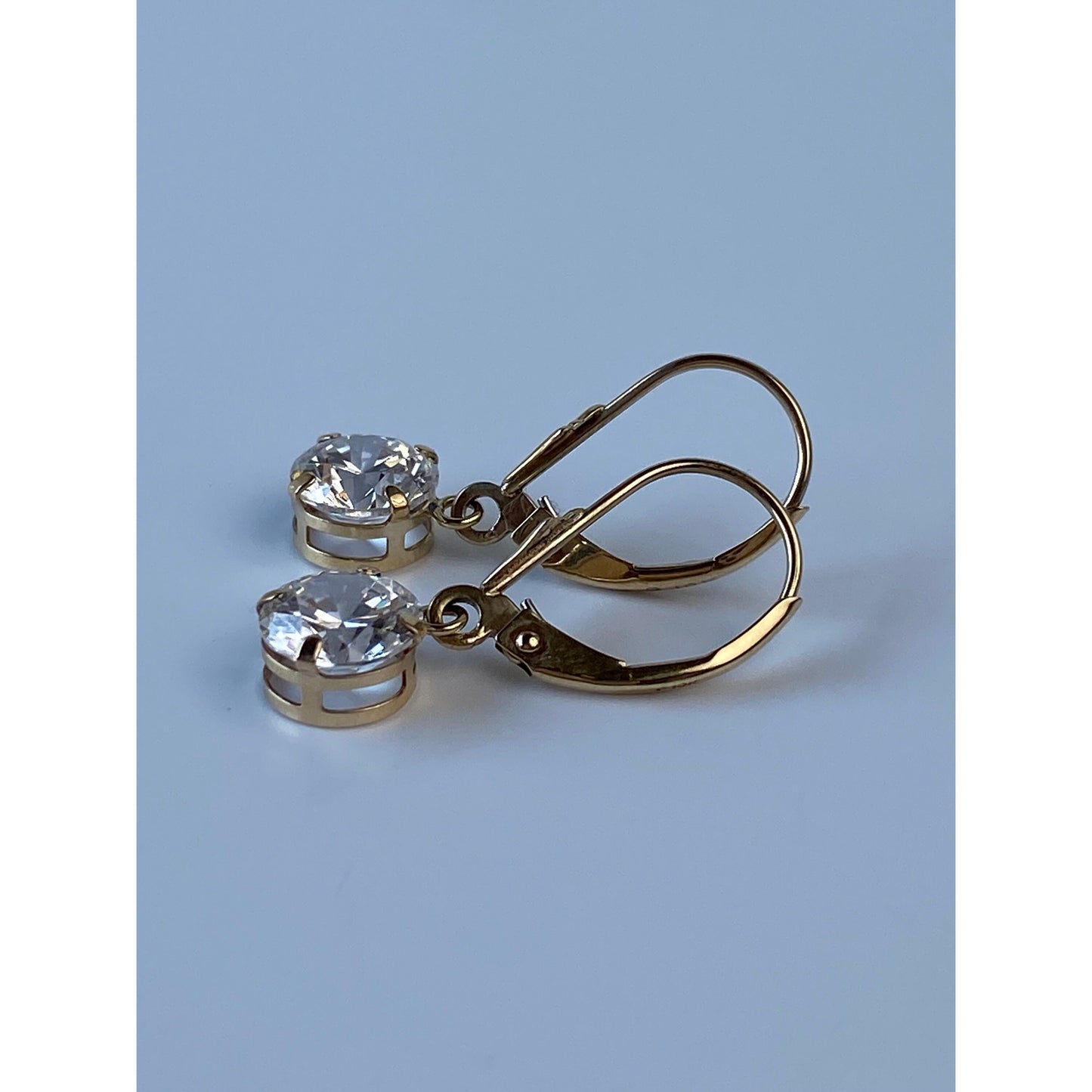 Solid 10k Yellow Gold Clear Cubic Zirconia Dangle Earrings