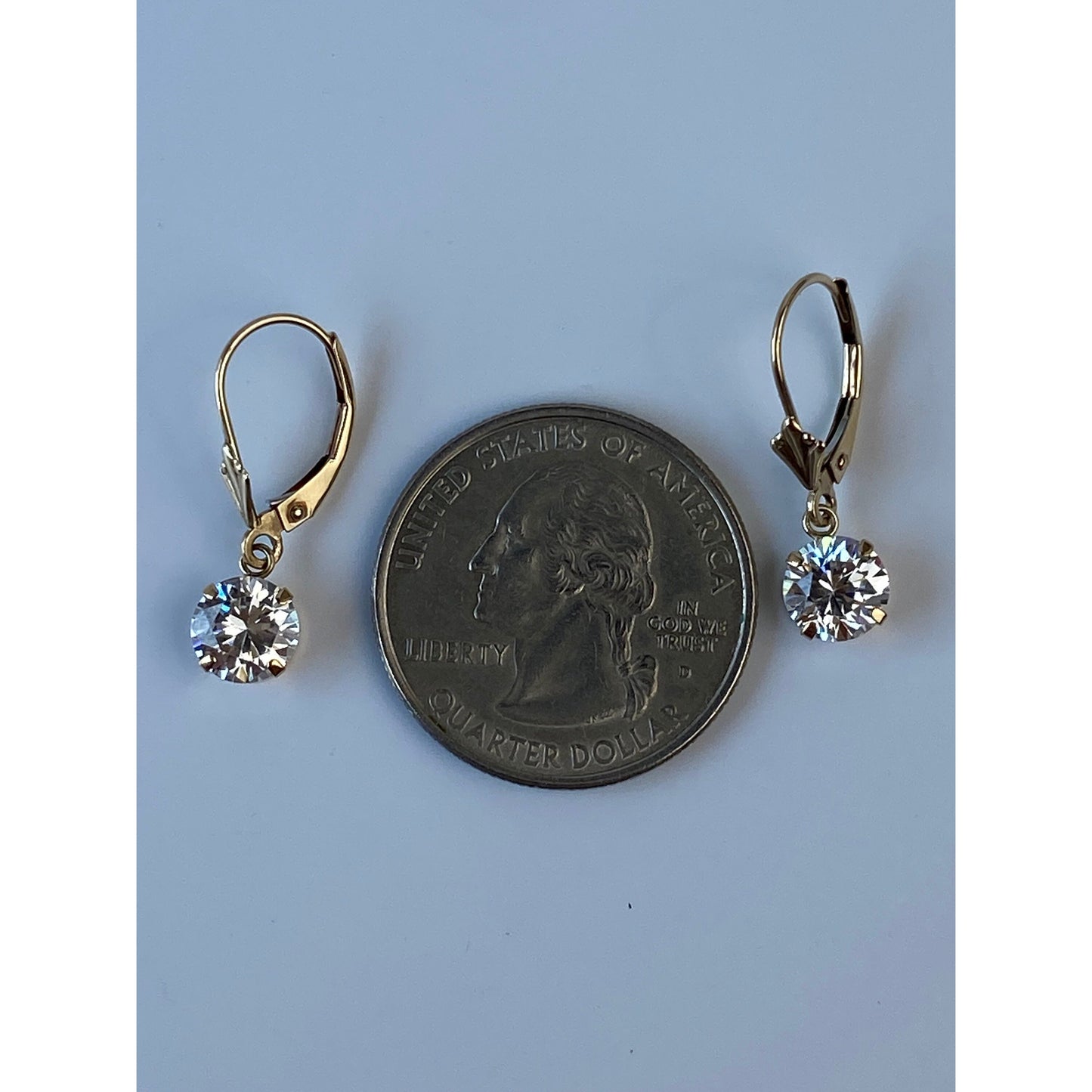 Solid 10k Yellow Gold Clear Cubic Zirconia Dangle Earrings