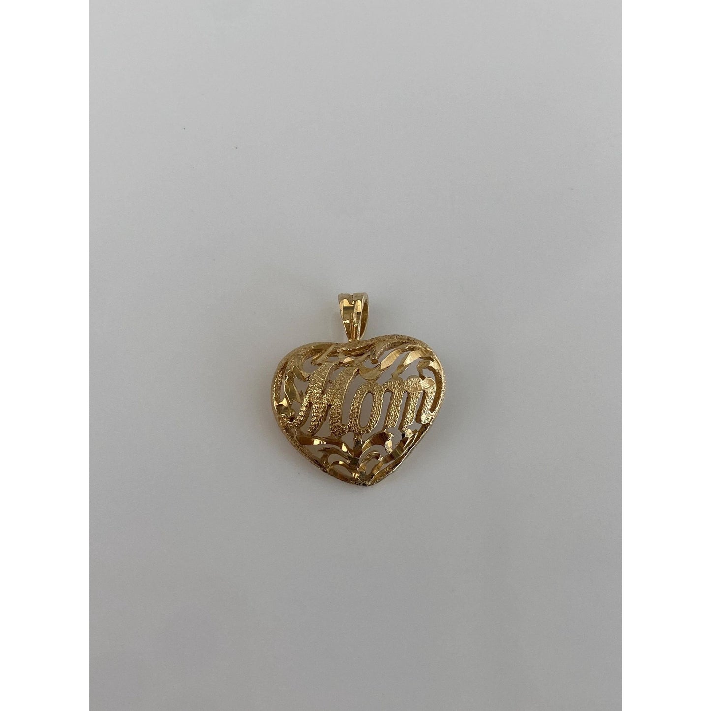 Vintage Solid 14k Yellow Gold Openwork Mom Heart Charm