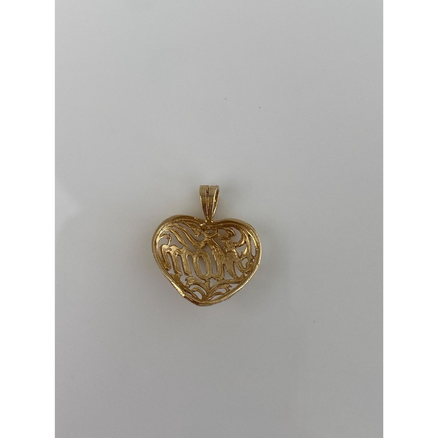Vintage Solid 14k Yellow Gold Openwork Mom Heart Charm