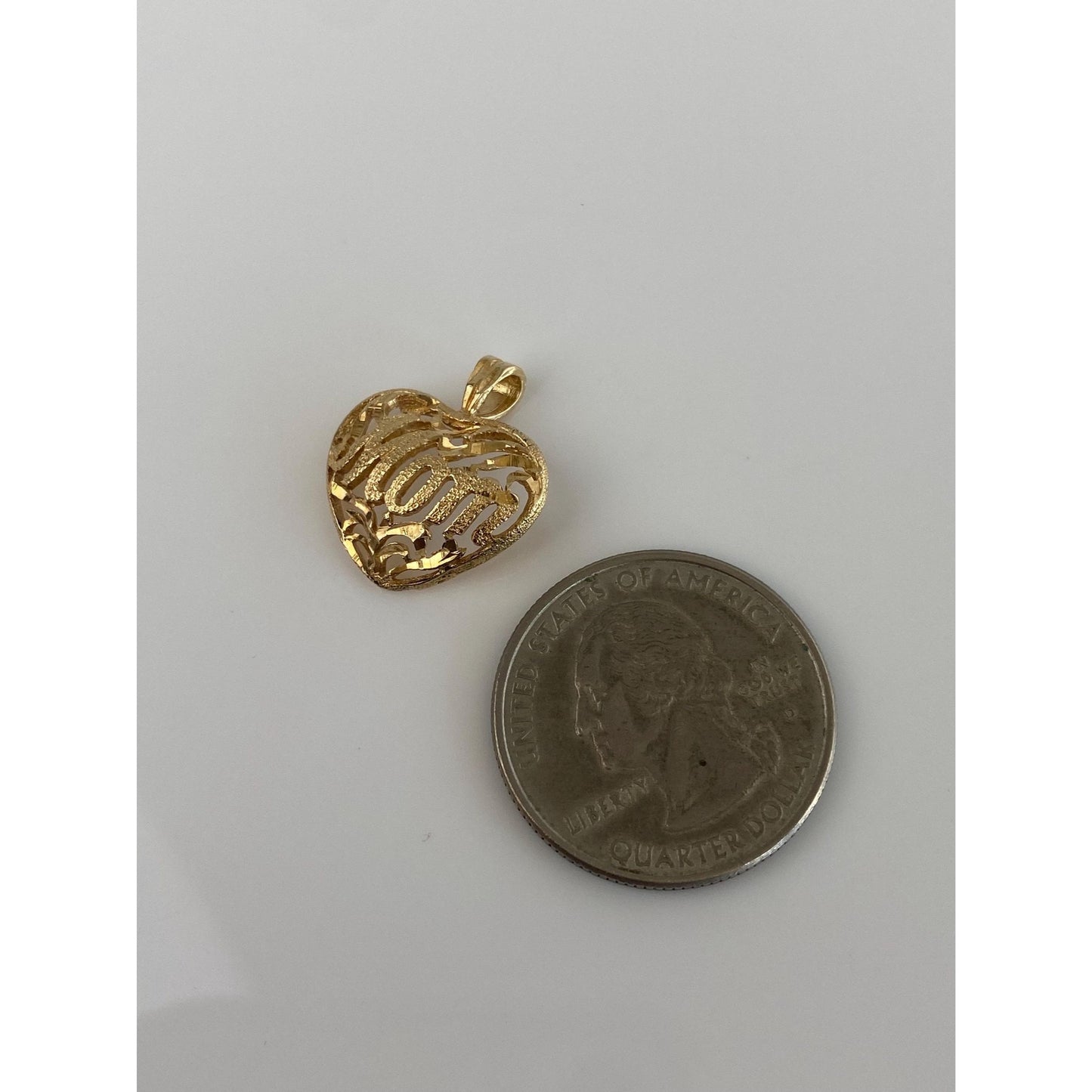 Vintage Solid 14k Yellow Gold Openwork Mom Heart Charm