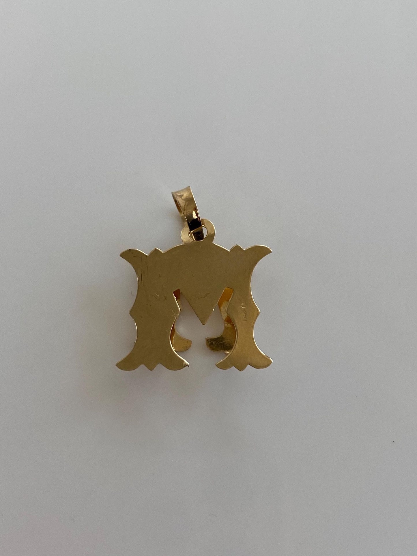 Solid 14k Yellow Gold Diamond Cut Initial "M" Elevated Charm
