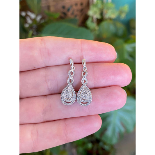 Vintage Solid 10k White Gold Diamond Dangle Stud Earrings