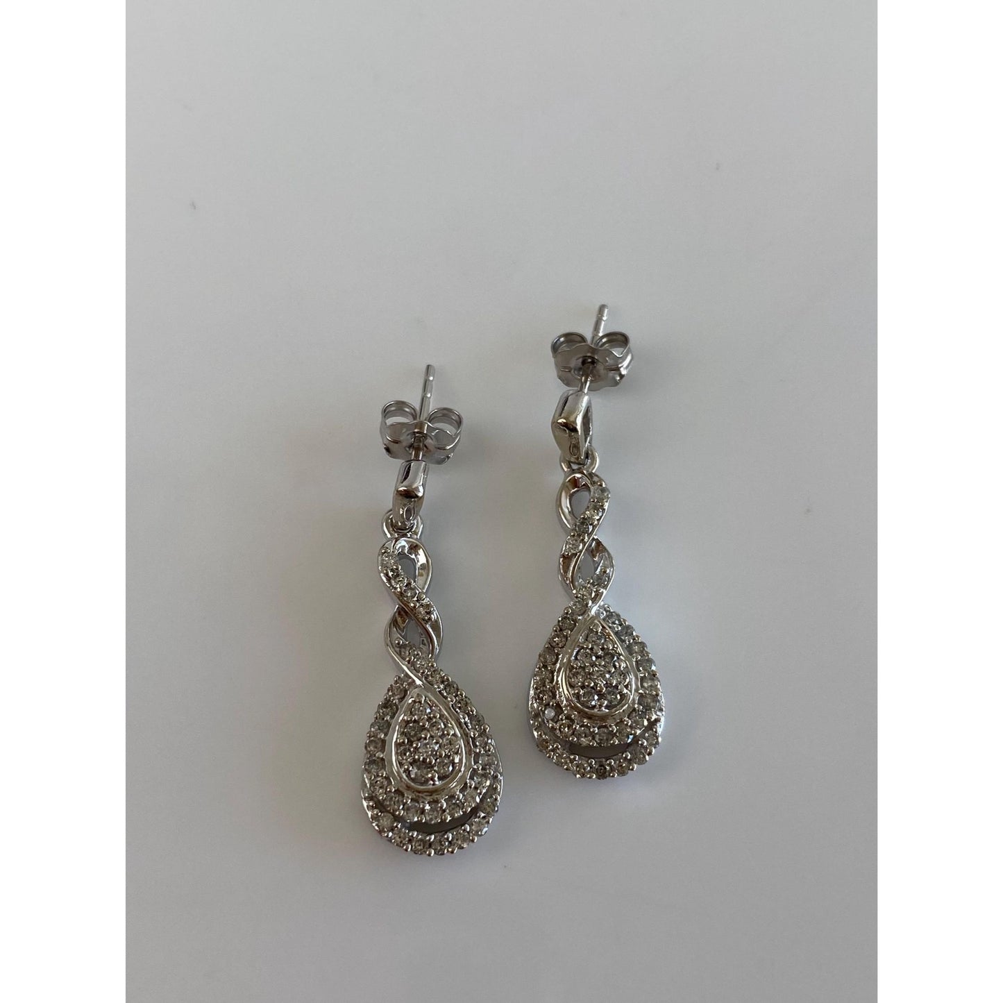 Vintage Solid 10k White Gold Diamond Dangle Stud Earrings