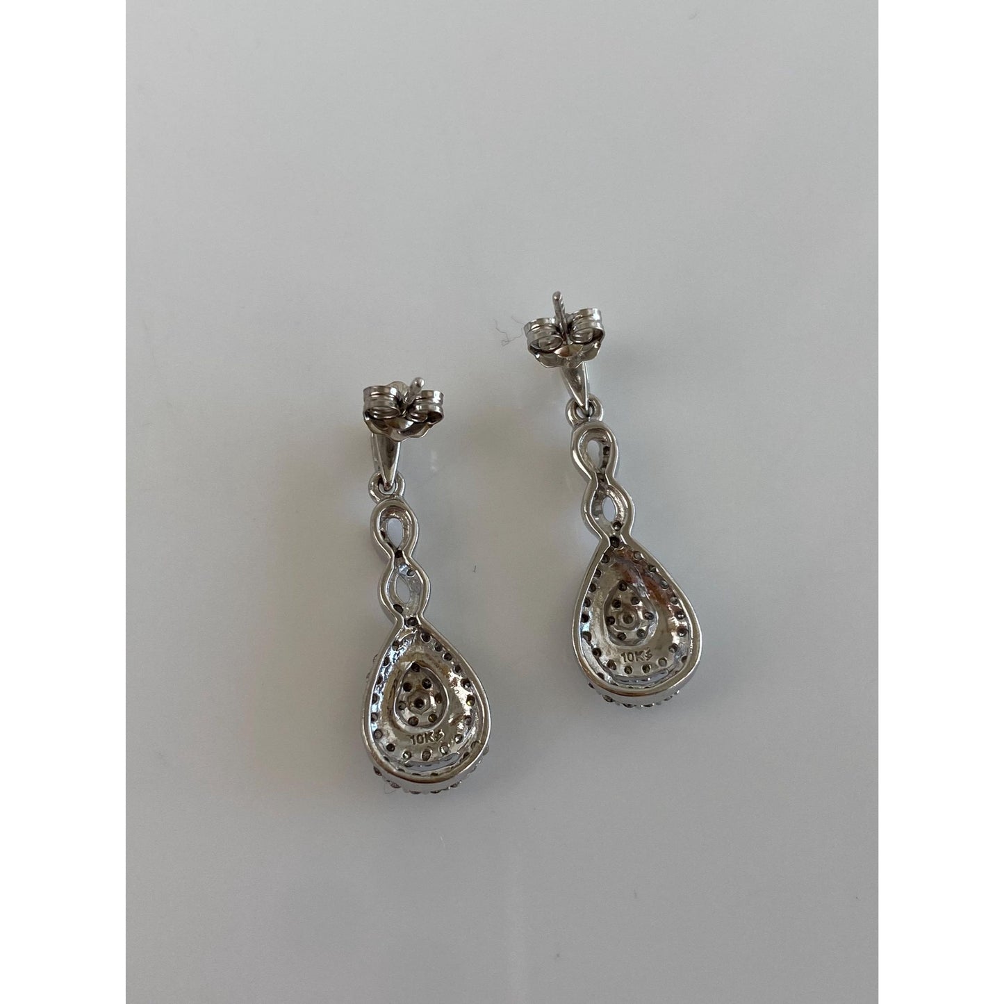 Vintage Solid 10k White Gold Diamond Dangle Stud Earrings