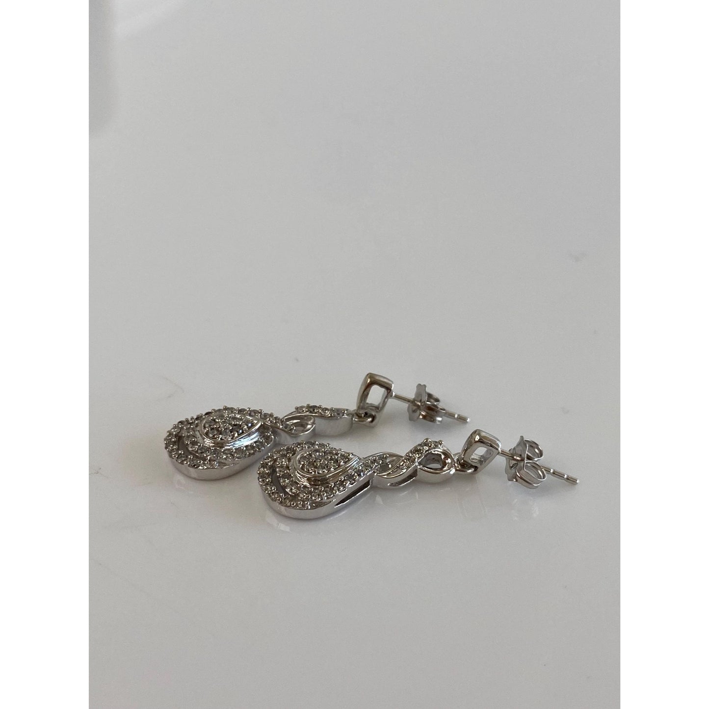 Vintage Solid 10k White Gold Diamond Dangle Stud Earrings