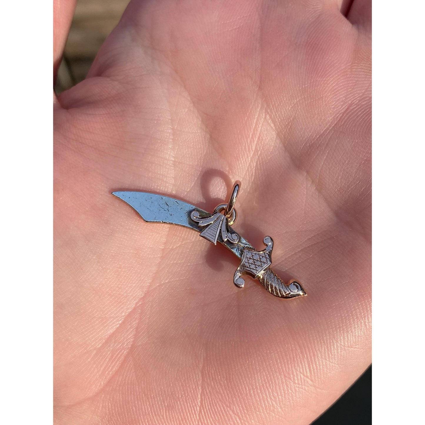 Vintage Solid 10k Rosey & White Gold Saber Sword Charm