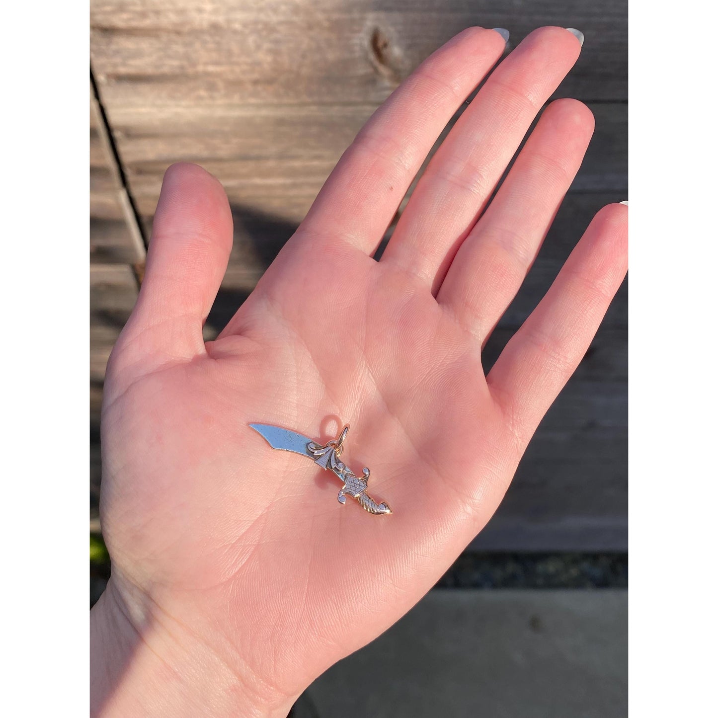 Vintage Solid 10k Rosey & White Gold Saber Sword Charm