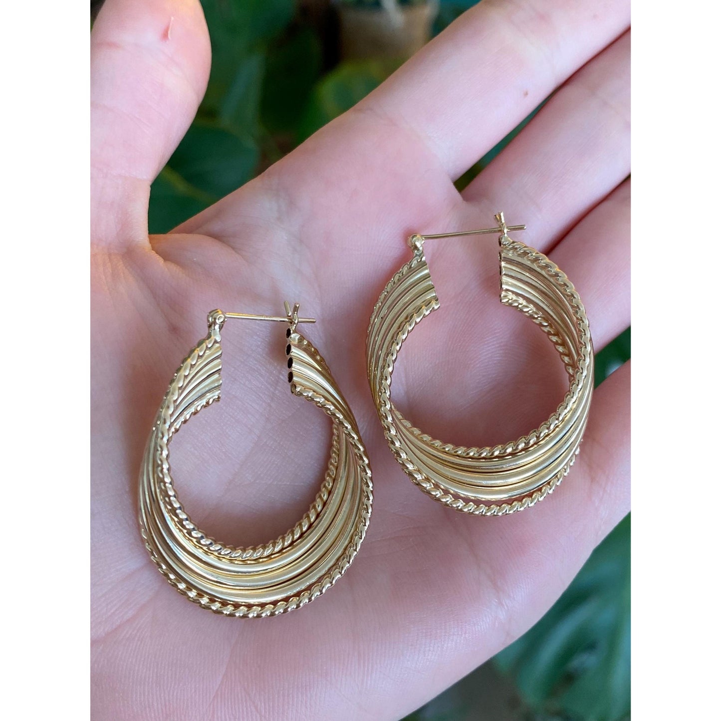 Vintage 14k Yellow Gold Large Layered Hoop Earrings